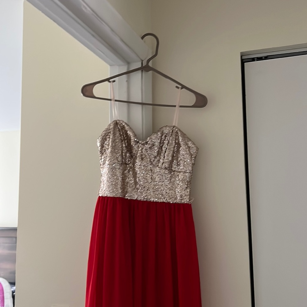 Red/gold maxi floor length dress